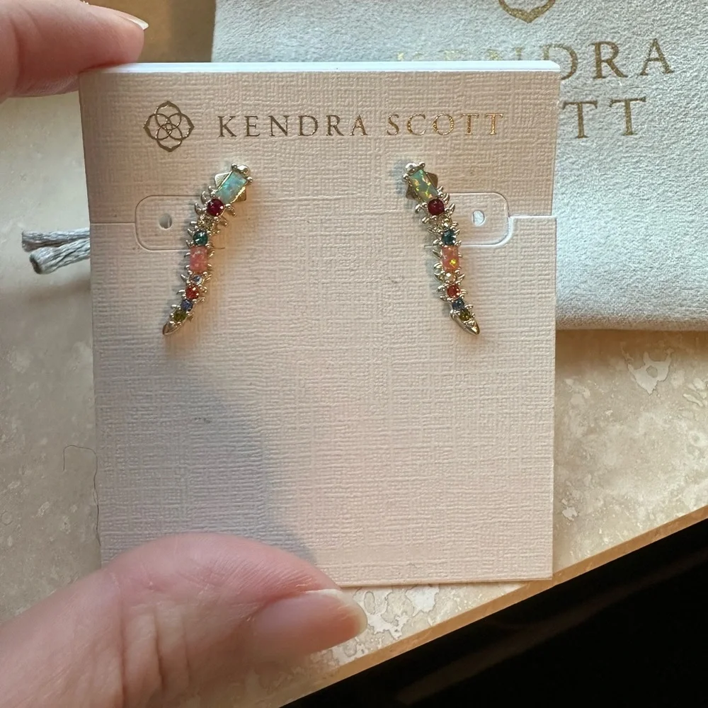 Kendra Scott Sinclair Multicolor gem mix opal Ear Climber Earrings gold - Picture 1 of 5